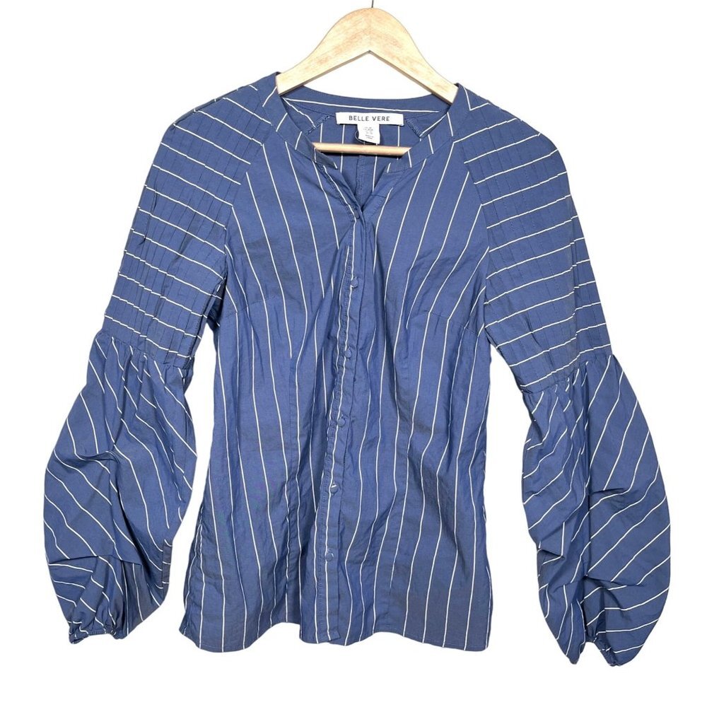 Anthropologie Striped balloon‎ sleeve blouse preppy regency money sz M